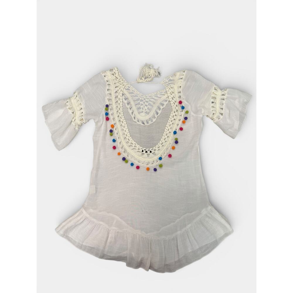SHEIN White Crochet Pom Pom Beach Cover Up Dress Size M